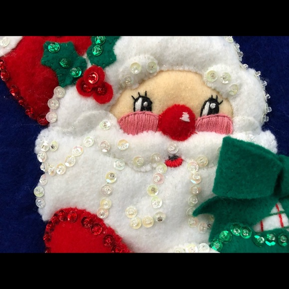 Bucilla Santa & Frosty CHRISTMAS PALS Blue Felt Tree Skirt Kit 83668 COMPLETED - Picture 9 of 13